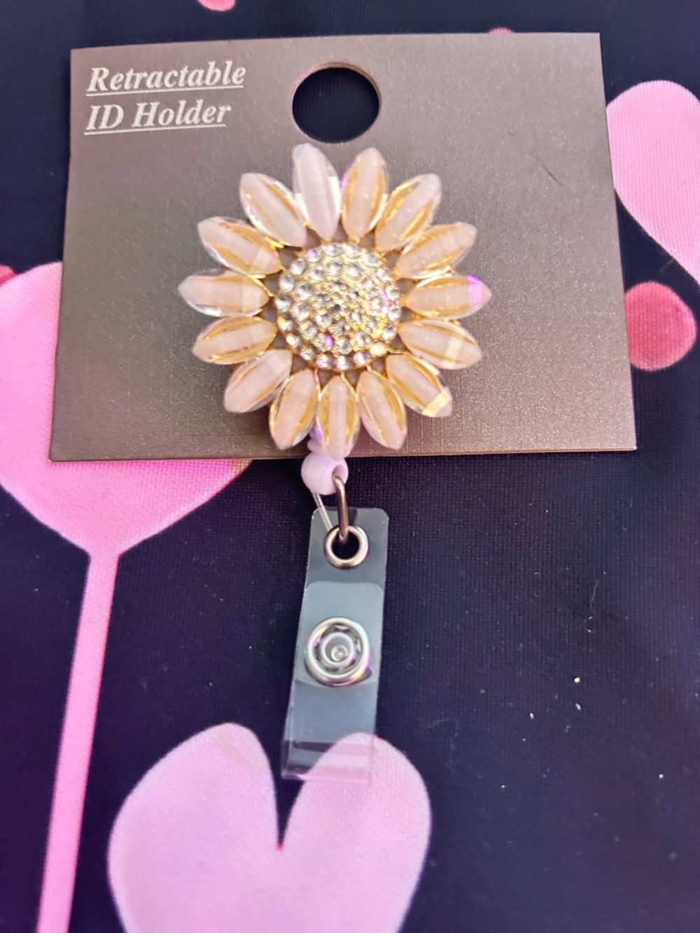Sunflower Crystal Retractable ID Holder - Pink
